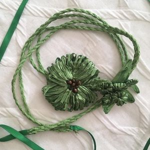 J. Crew Green Raffia Floral Wrap Ribbon Belt